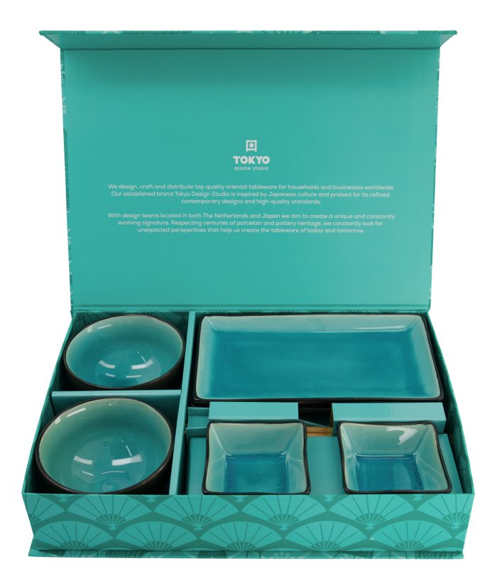 Set Sushi Noir / Turquoise - Verre Turquoise - Set de 8 pièces