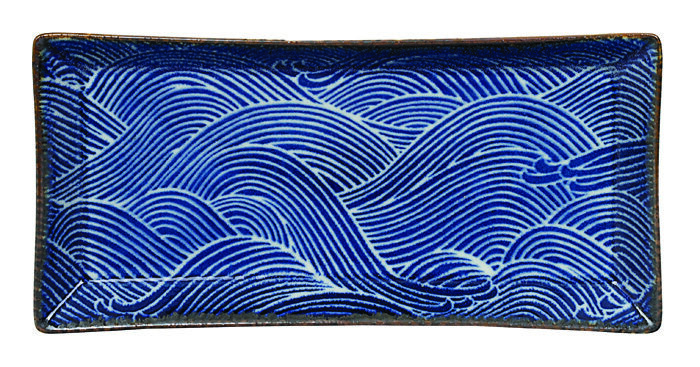 Assiette Rectangulaire Bleu Foncé / Blanc - Seigaiha - 23 x 11,5 x 2,3 cm