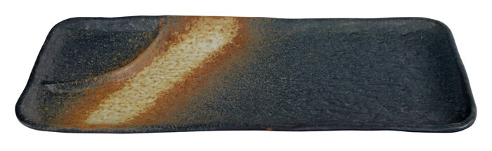 Assiette Rectangulaire Noire / Orange - Grande Assiette - 30,2 x 12 x 2,3 cm