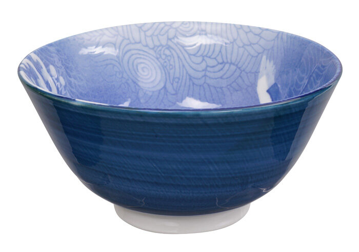 Bol Bleu / Blanc avec Figurine Grue - Bols Mixtes - 12,7 x 6,35 cm