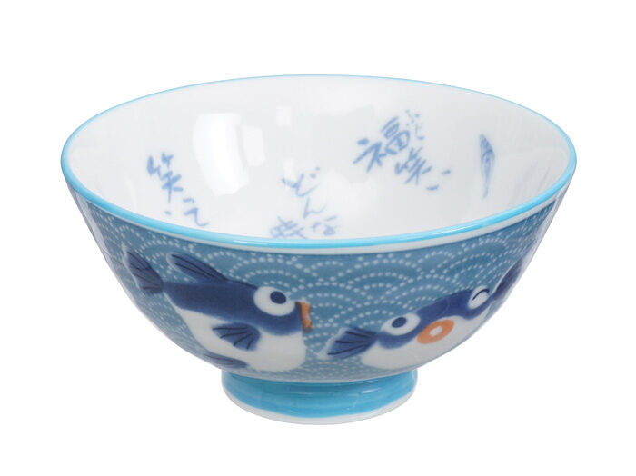 Bol bleu avec figurine de poisson - Kawai - 11.2 x 6cm 250ml