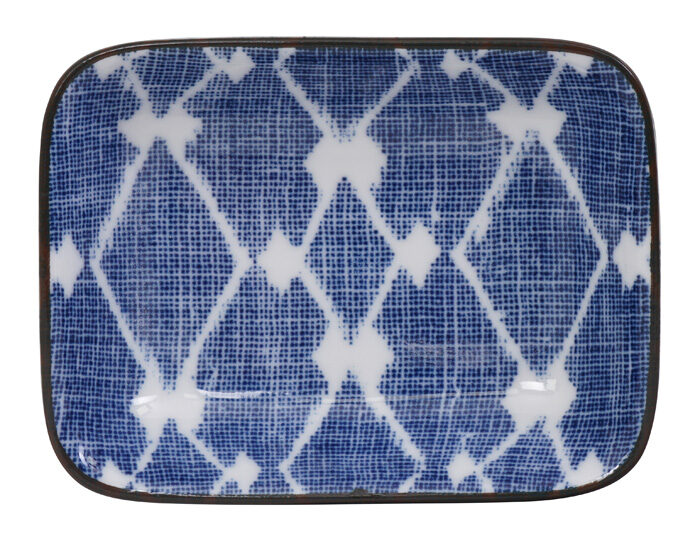 Tokyo Design Studio - Shibori - Blauw/Wit Rechthoekig Bord - 9.5 x 7cm