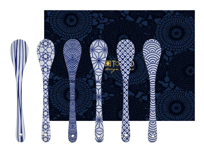 Ensemble de cuillère bleu / blanc - Bleu Nippon - Ensemble de 6 - 13 cm