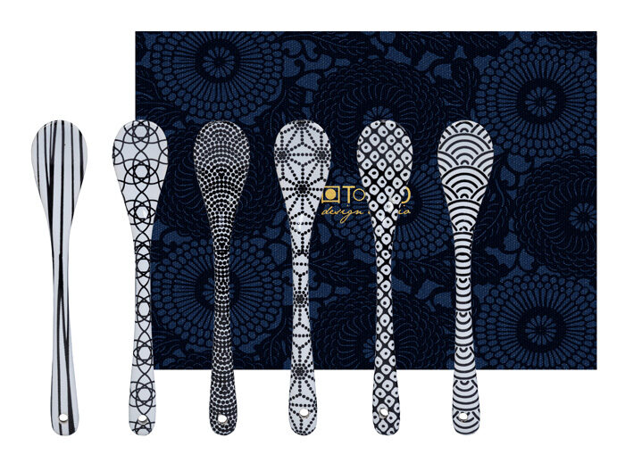 Ensemble de cuillères noir / blanc - Nippon Noir - Set de 6 - 13 cm