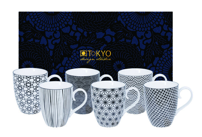 Ensemble de tasse noir / blanc - Nippon Noir - Ensemble de 6 pièces - 8,5 x 10,2 cm 380ml