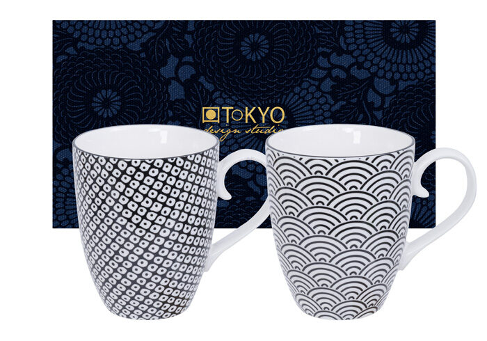 Ensemble de tasse noir / blanc - Nippon Noir - Ensemble de 2 pièces - 8,5 x 10,2 cm 380ml