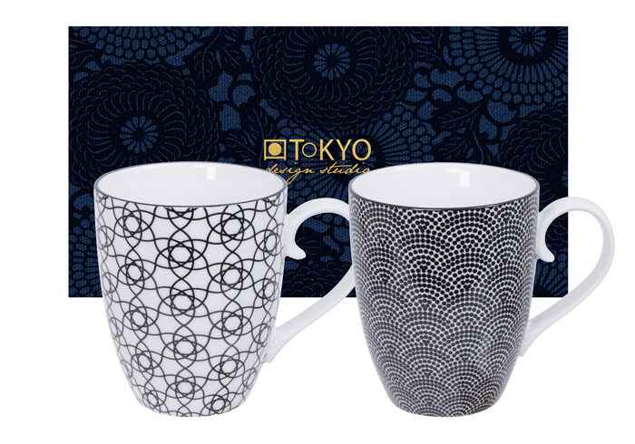 Ensemble de tasse noir / blanc - Nippon Noir - Ensemble de 2 pièces - 8,5 x 10,2 cm 380ml