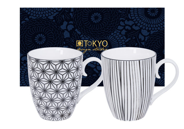 Ensemble de tasse noir / blanc - Nippon Noir - Ensemble de 2 pièces - 8,5 x 10,2 cm 380ml