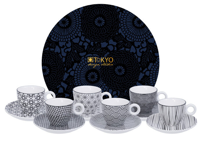 Set Espresso Noir / Blanc - Nippon Noir - Ensemble 12 Pièces - 6,5 x 5,3 x 5,3 cm