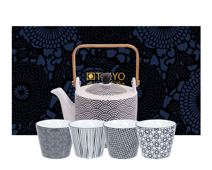 Service à thé noir / blanc - Nippon Noir - Set de 5 - 800 ml