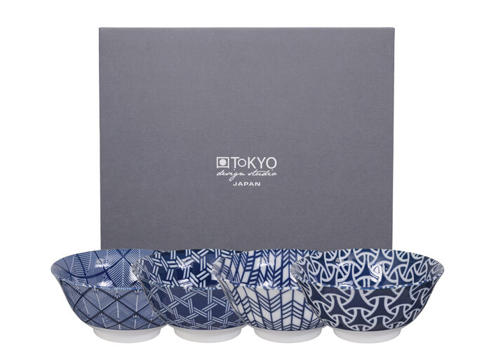Bleu / Blanc Bol Set - Bols Mixtes - Ensemble de 4 - 14,8 x 7cm 500ml
