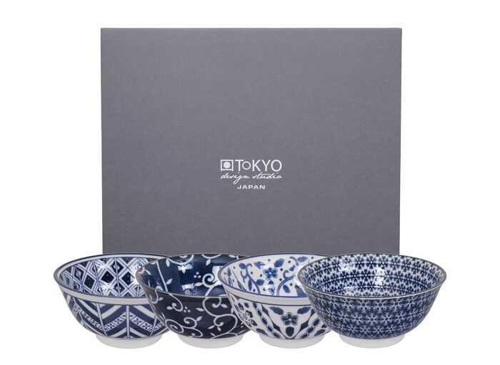 Bleu / Blanc Bol Set - Bols Mixtes - Ensemble de 4 - 14,8 x 7cm 500ml