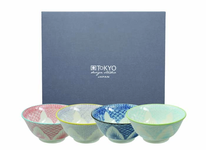 Bleu / Blanc Bol Set - Bols Mixtes - Ensemble de 4 - 15 x 6.8 cm 500 ml