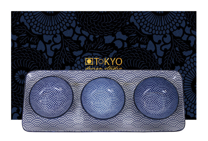 Ensemble de assiettes bleu / blanc - Bleu Nippon - Ensemble de 4 - 33,5 x 13,7 x 2,1 cm