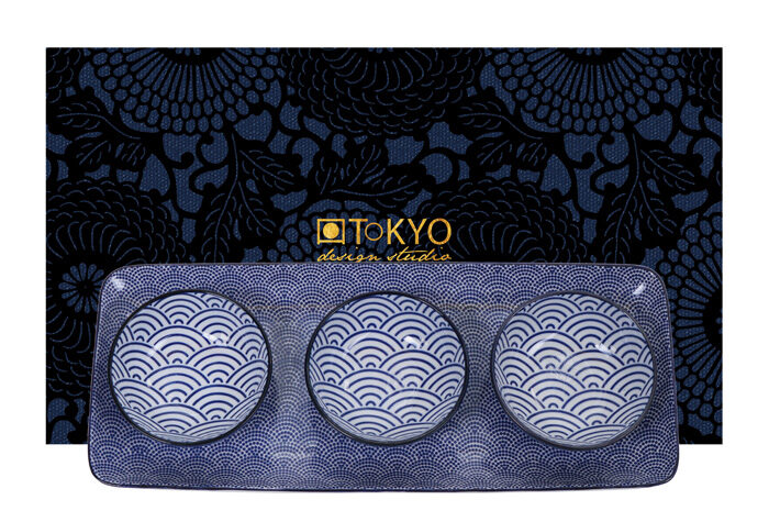 Ensemble de assiettes bleu / blanc - Bleu Nippon - Ensemble de 4 - 33,5 x 13,7 x 2,1 cm