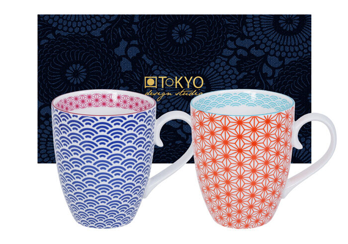 Ensemble de tasse bleu / rouge - Star Wave - Ensemble de 2 - 8,5 x 10,2 cm 380 ml