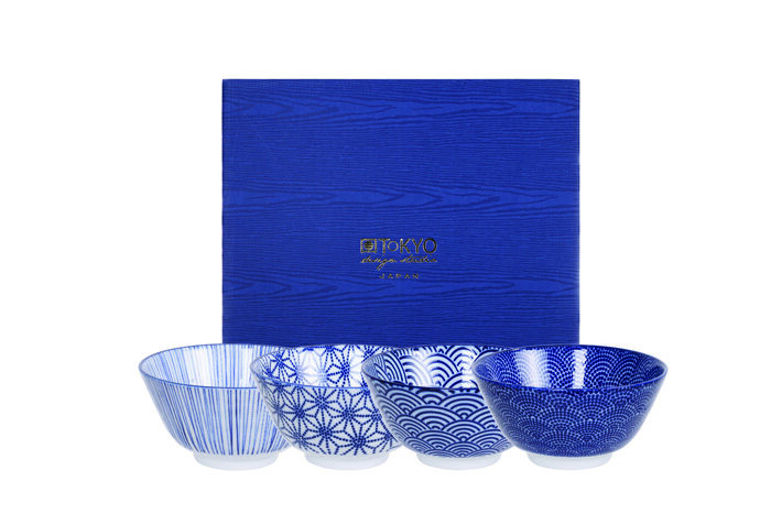 Set Bol Bleu / Blanc - Bleu Nippon - Set de 4 - 12 x 6,4 cm 300ml