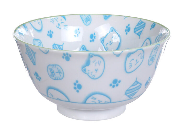 Bol bleu clair / blanc - Chats porte-bonheur - 12,7 x 6,5 cm 300ml