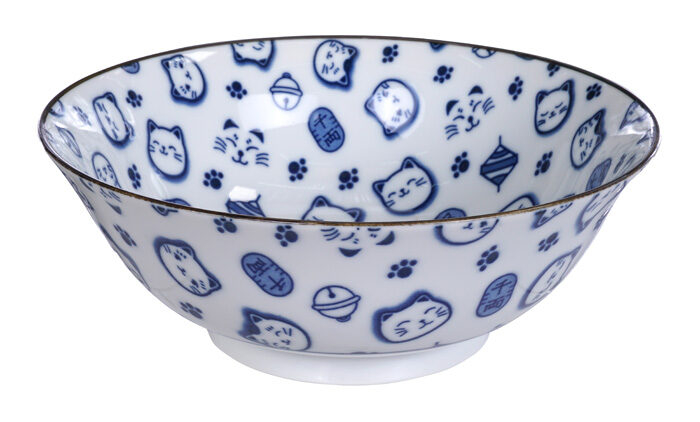 Bol Bleu / Blanc - Chat Chanceux - 18,2 x 7,7 cm 1000 ml