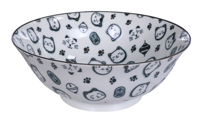 Bol Bleu / Blanc - Chat Chanceux - 18,2 x 7,7 cm 1000 ml
