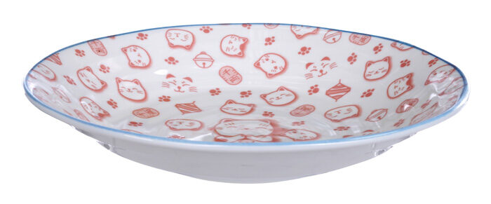 Assiette rouge / Blanc - Chat porte-bonheur - 25,3 x 5 cm