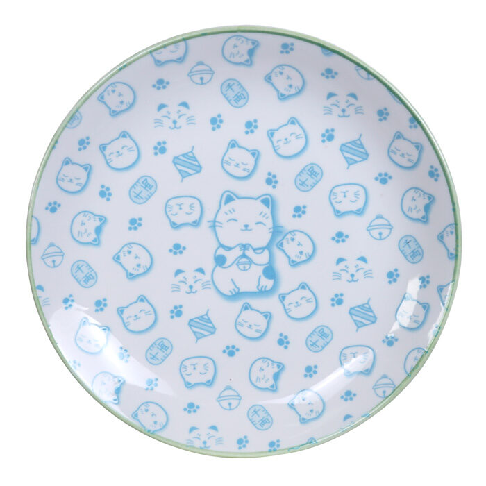 Assiette Verte / Blanc - Chat Chanceux - 25,3 x 5 cm