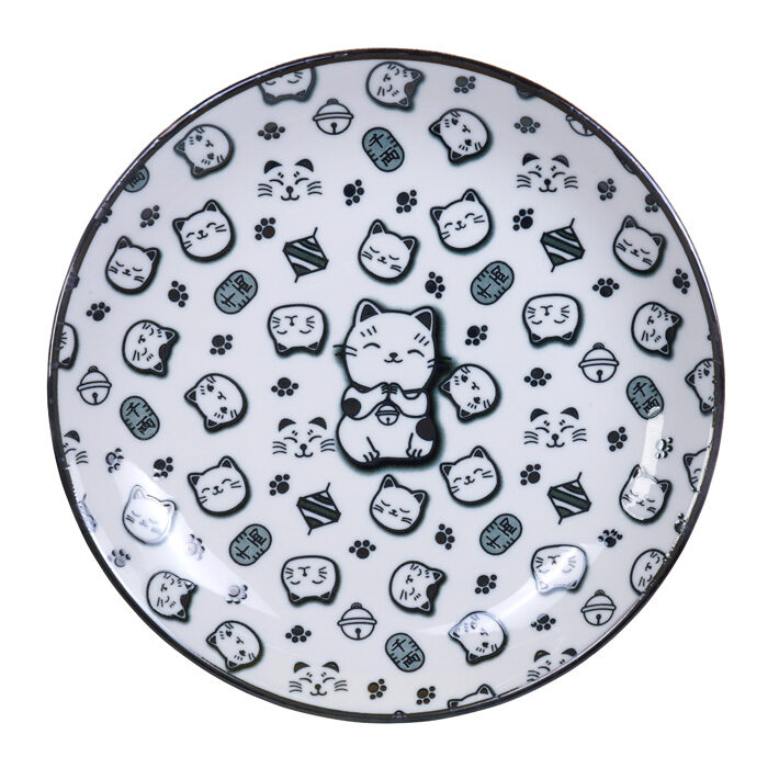 Assiette noire / Blanc - Lucky Cat - 25,3 x 5 cm