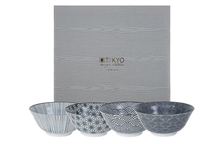 Ensemble de bols noir / blanc - Nippon Noir - Ensemble de 4 - 15,2 x 6,7 cm 500ml