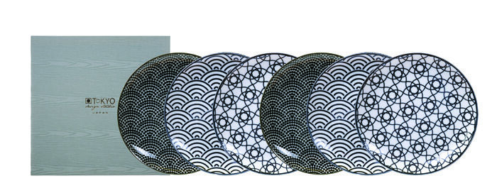 Set Assiette Noir / Blanc - Nippon Noir - Set de 4 - 16 x 2 cm