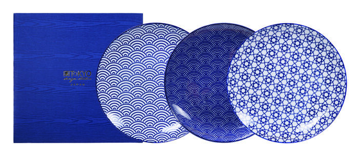 Ensemble de plaques bleu / blanc - Bleu Nippon - Ensemble de 3 - 25,7 x 3 cm