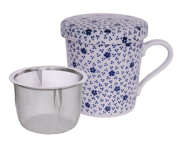 Tasse à thé Bleu / Blanc avec passoire en acier inoxydable