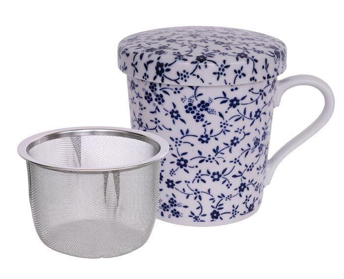 Tasse à thé Bleu / Blanc avec passoire en acier inoxydable