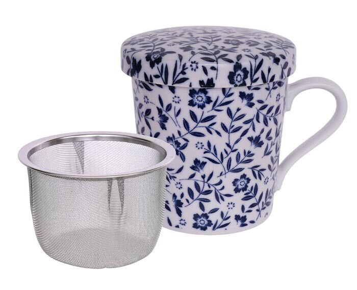 Tasse à thé Bleu / Blanc avec passoire en acier inoxydable