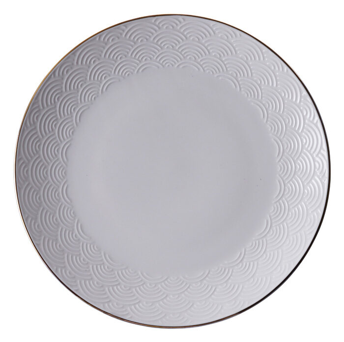 Vagues Blancs / dorées sur plaque - Nippon Blanc - 25cm