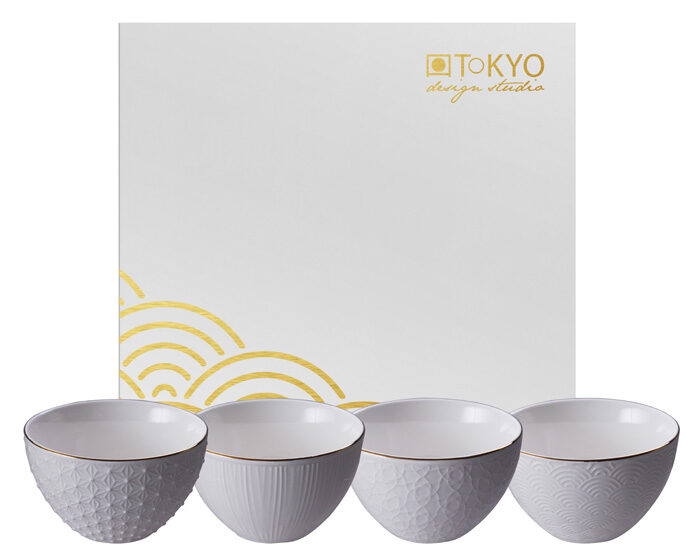 Ensemble de bols blanc / doré - Nippon Blanc - Ensemble de 4 - 11,4 x 6 cm 350ml