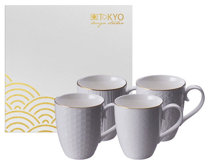 Ensemble de tasse Blanc / dorée - Nippon Blanc - Ensemble de 4 - 8,5 x 10,2 cm 380 ml