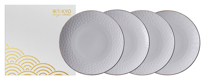 Ensemble d'assiettes blanc / or - Blanc Nippon - Ensemble de 4 - 19 cm