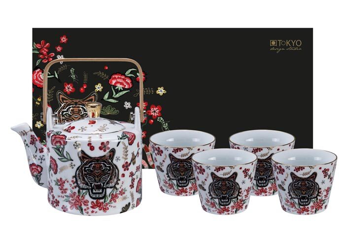 Service à thé blanc avec figure de tigre - Magic Tiger - Set de 5 - 800 ml