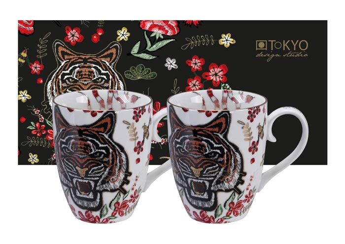 Tasse Blanc avec figurine de tigre - Magic Tiger - Set de 2 - 350 ml