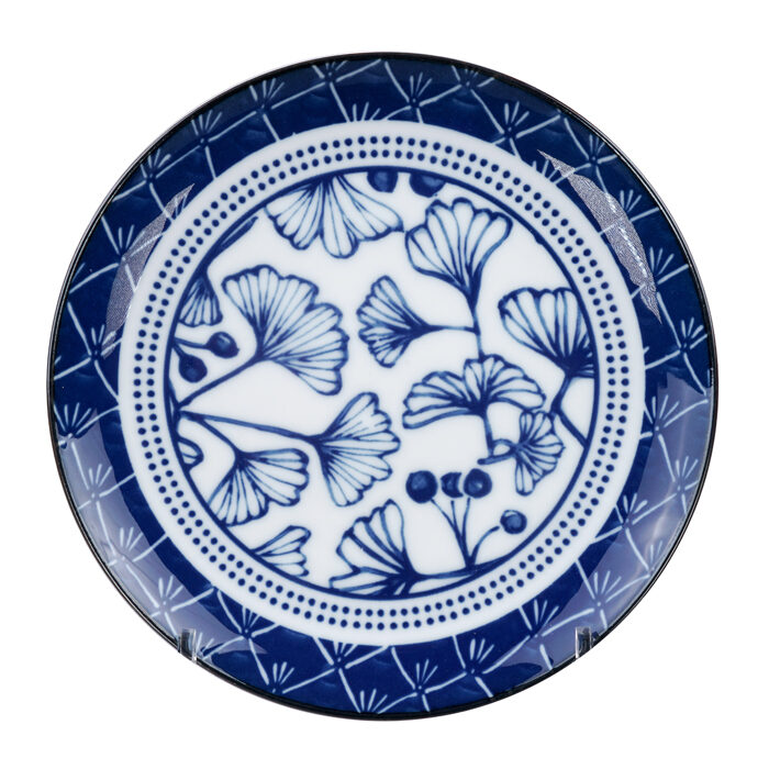 Assiette Ginko Bleu / Blanc - Flora Japonica - 20,6 x 2,2 cm
