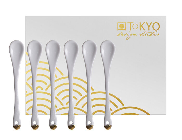 Ensemble de cuillères blanc / or - Blanc Nippon - Ensemble de 6 pièces