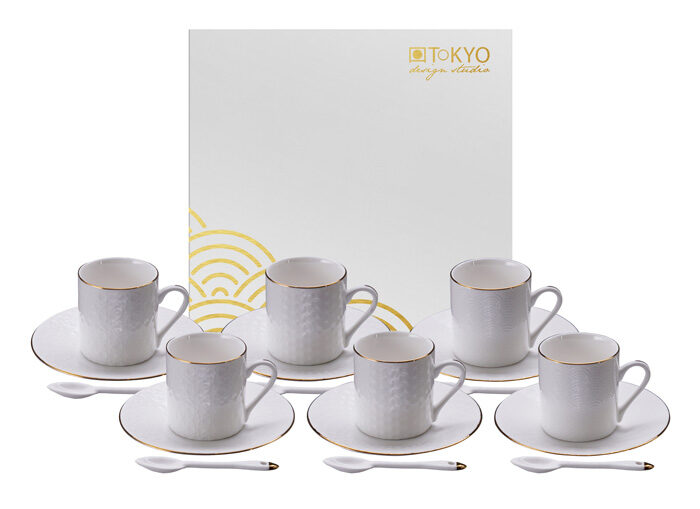 Set Espresso Blanc / Doré - Blanc Nippon - Lot de 18 - 80ml