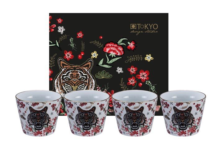 Bol blanc avec figurine tigre - Magic Tiger - Lot de 4