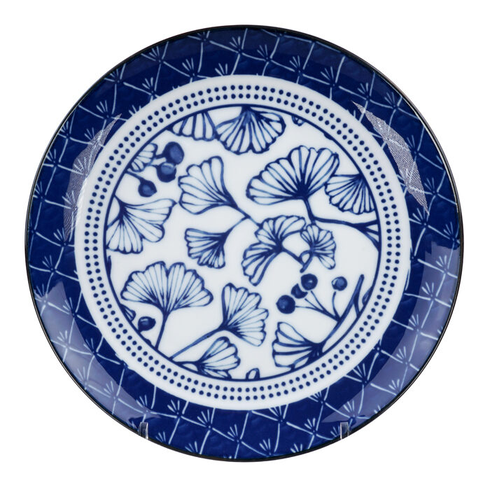 Assiette Ginko Bleu / Blanc - Flora Japonica - 16 x 2 cm