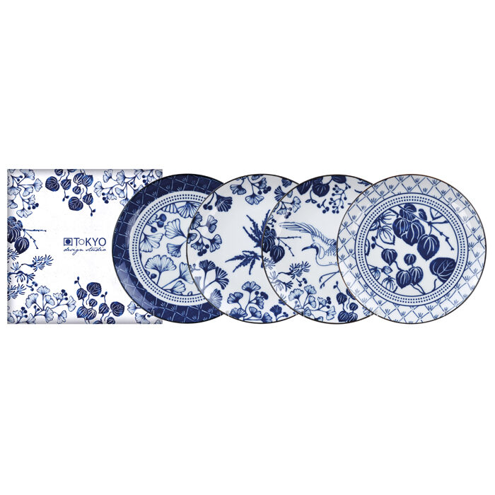 Set Assiette Bleu / Blanc - Flora Japonica - Set de 4 - 16 x 2 cm