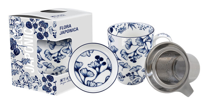 Ensemble de tasses bleu / blanc Ginko - Flora Japonica - 8,5 x 10,2 cm 380 ml