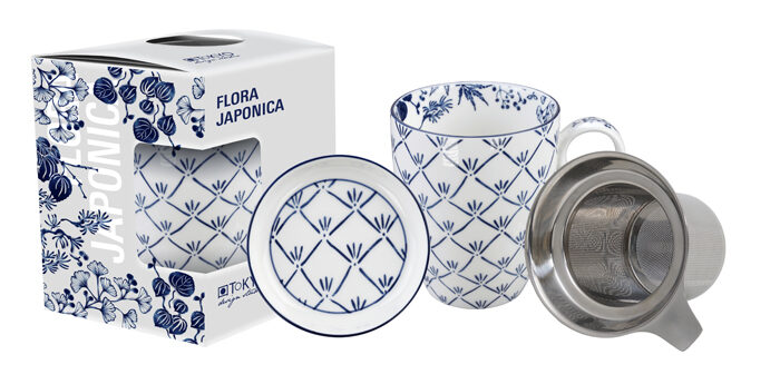 Ensemble de tasses bleu / blanc à l'érable Flora Japonica - 8,5 x 10,2 cm 380 ml