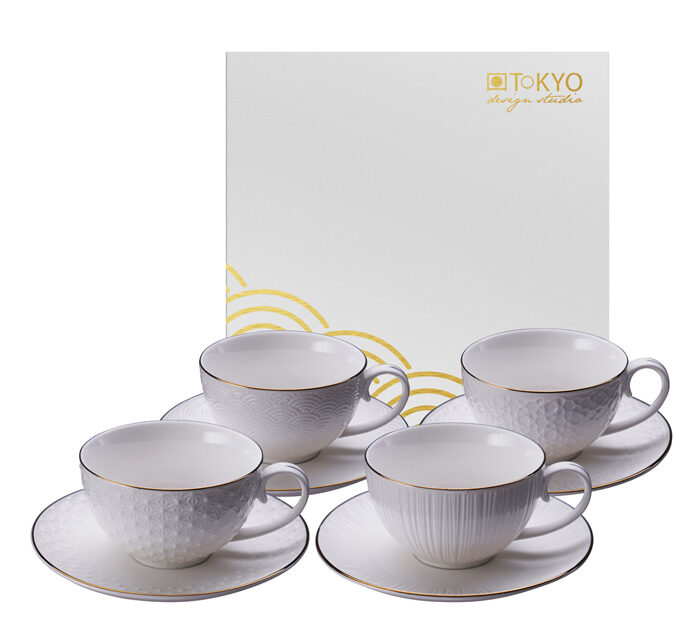 Ensemble tasse et soucoupe blanc / or - Nippon Blanc - Lot de 4 - 100 ml