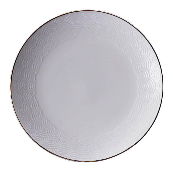 Vagues Blancs / dorées sur plaque - Nippon Blanc - 16,5 cm