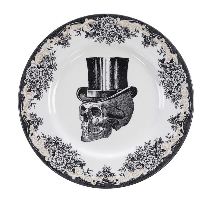 Assiette noire / Blanc - Skull Design - 28 x 2.3 cm